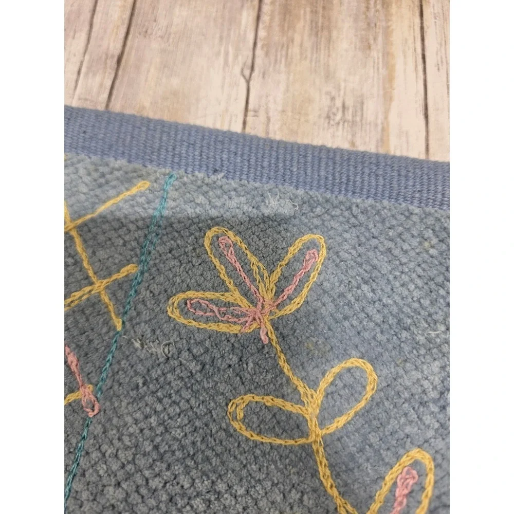 Springmaid Colony Patch Blue Accent Rug 22x34 Cotton Embroidered Floral READ